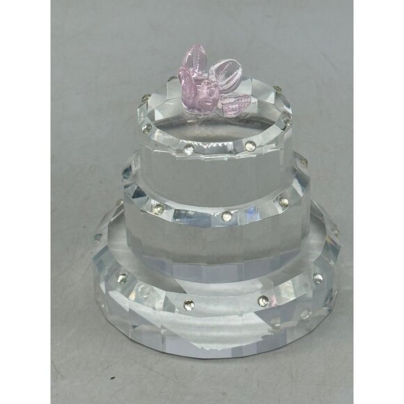 Simon Designs Crystal 3 Tier Cake Pink floral Paperweight figurine clear READ - Picture 3 of 7